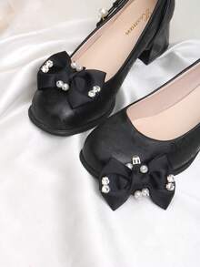 2pcs Detachable Shoe Decoration High Heel Shoe Flower Buckle Bow Shape DIY Shoe Accessories Fashion Elegant Graceful Shoe Clips Suitable For High Heels Shoes Women's Shoes Decoration Office Business High Heels Dating Party Shoe Decoration - Black - View 4