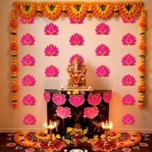 Large Diwali Lotus Paper Decor, Pink & Gold Lotus Shaped Paper Ornament, 12pcs/24pcs/48pcs Optional, Festival Party Background Wall And Tabletop Decoration, Suitable For Diwali Celebration - A - View 8