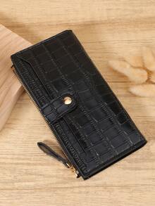 New Fashion Stone Texture Long Wallet, Casual Credit Card Holder With Card Slots And Zipper Pocket, Outdoor Card Storage Bag - Black - View 4