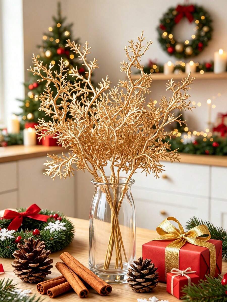 1pc Mini Artificial Coral Trumpet Decoration, Perfect For Home, Wedding, Table, Christmas, Party, Halloween, Birthday, And Autumn Decor - Gold - View 1