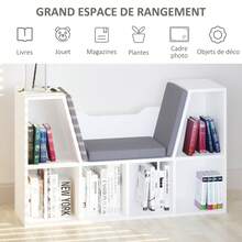 Banco-estante 2 em 1 com almofadas para o assento, prateleira em forma de cubo com 6 compartimentos abertos e 2 níveis, móvel - A - Ver 6