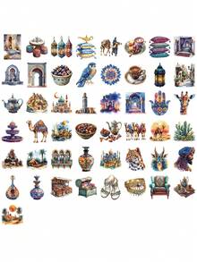 50pcs Waterproof Arabic Desert Stickers, Vintage Morocco Camel Mosque PET Stickers, For Planner, Cup, Journal Decoration - Multicolor - View 4