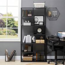 7-laags opbergboekenkast met industrieel ogend stalen frame, 83 x 34 x 180 cm, zwart - A - Bekijken 9