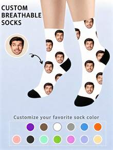 1 Pair Customized Personalized Face Printed Socks, Custom Photo Funny Socks For Anniversary Birthday Wedding Graduation Gifts - Multicolor - View 2