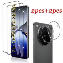 2+2pcs Set Compatible With OPPO Reno16 Pro/Reno16/Reno16 F, Find X9 Ultra/Find X9 Pro/Find X9s/Find X9, Reno15 Pro Max/Reno15 Pro/Reno15/Reno15 F, Reno14 F, Reno13/Reno13 F, Find X8 Pro/Find X8, A6 Pro Curved High Definition Tempered Glass Screen Protector Transparent Phone Screen Protector Supports Fingerprint Unlock 3D High Definition Lens Protector - Clear - View 8
