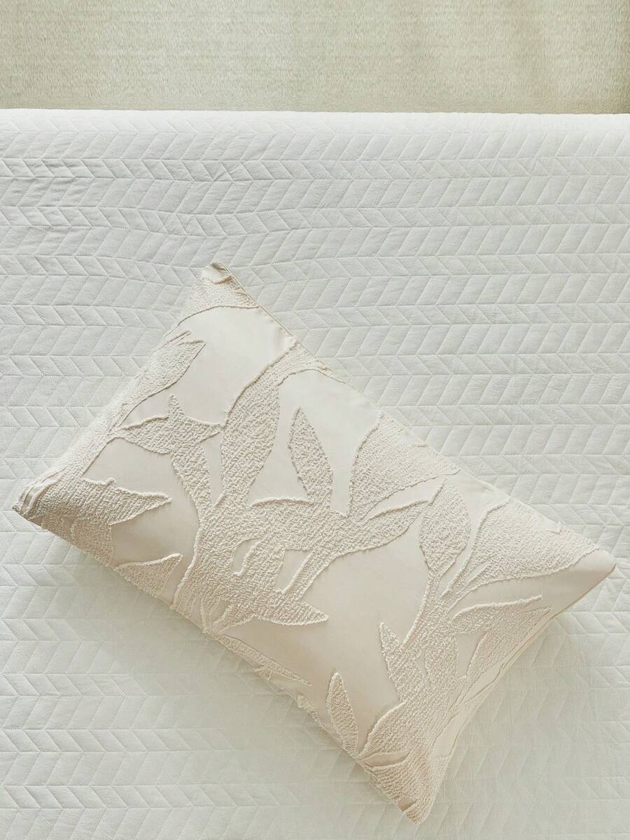 1件農舍風卡其色花卉簇絨床枕套,復古紋理聚酯纖維裝飾抱枕套,適合四季,居家裝飾,可機洗,不含填充物 - 卡其色 - 查看 1