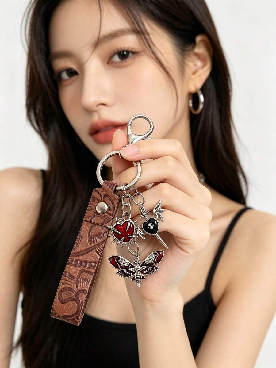1pc Butterfly Halloween Skull Bat Geometric Pattern Party Bohemian Street Style Zinc Alloy Keychain Key Ring Spring Summer Autumn Winter Holiday Hip Hop Dark Style Leather - Multicolor - View 1