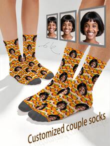 1 Pair Customizable Men's Mid-Calf Socks With Personalized Face Pattern, Any Face Can Be Printed On Socks, Personalized Photo Socks, Fun Custom Image Mid-Calf Socks, Suitable For Valentine's Day, Birthday, Gift Giving, Thanksgiving And Other Occasions, Personalized Customization - Multicolor - View 9