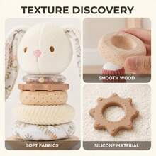1pc Wooden Base Rabbit Stacking Toy, Soft Plush Rabbit Detachable Stacking Rings Toy, Baby Sensory Building Play Toy, Newborn Fine Motor Skills Training Educational Toy, Baby Baptism Gift - Multicolor - View 7