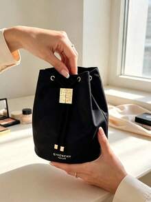 Givenchy Parfums Black 4G Logo Round Cosmetic Bag, Portable Handheld Travel Makeup Storage Pouch - Black - View 4