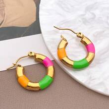 2pcs Fashion Oval Earrings Stainless Steel Oval Gold 20MM Large Round Clip Smooth Metal Earrings Elegant Accessories - Multicolor - View 16