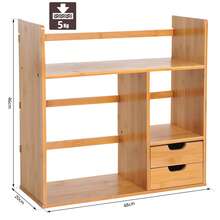 Estante, Escrivaninha, Biblioteca, Organizador de Armazenamento, Escritório, Cozinha, Banheiro, Madeira de Bambu Natural - A - Ver 5