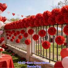19pcs Handmade Paper Flower Balls, Suitable For Indoor/Outdoor Hanging Decoration, Outdoor Holiday Party Decoration, Photography Props, Spring Decoration, Valentine's Day Party Decoration, Romantic Wedding Photography Props - Red - View 7