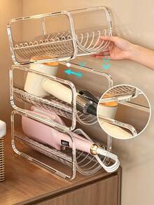 1pc Stackable Transparent Hair Tool Storage Rack, Curling Iron Holder, Hair Dryer Storage Box, Curling Wand Organizer, Item Storage Shelf, Straightening Brush Organizer, Flat Iron Holder, Stackable Design, Countertop Style, Suitable For Bathroom, Countertop, Vanity, Washbasin, Toilet, Entryway, Practical Storage Shelf - Multicolor - View 8
