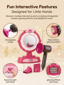 Mini Hair Salon Toy Set With Detachable Hair Dryer, Music & Light Mirror, Beauty Accessories, Parent-Child Interactive Role Play, Suitable For Girls 3+ Years Old, Halloween Gift, Birthday Gift - Multicolor - View 8