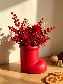 1pc Red Boot-Shaped Vase, Creative Christmas Boot Planter, Holiday Christmas Tabletop Centerpiece Decoration, Unique Living Room, Office, Holiday Party Display Table Decor - A - View 7