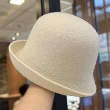 1pc Vintage Acrylic Solid Color Knitted Hat, All-Season Rolled Brim Bucket Hat, Korean Style - Rolled Brim Hat - View 8