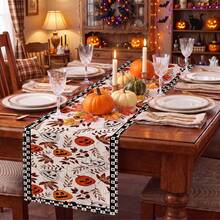 1pc Halloween Pumpkin Ghost Spider Plaid Print Table Runner, Suitable For Holiday, Party, Birthday, Dinner, Restaurant Table Decoration, Autumn/Winter Halloween Home Decor - Multicolor - View 2