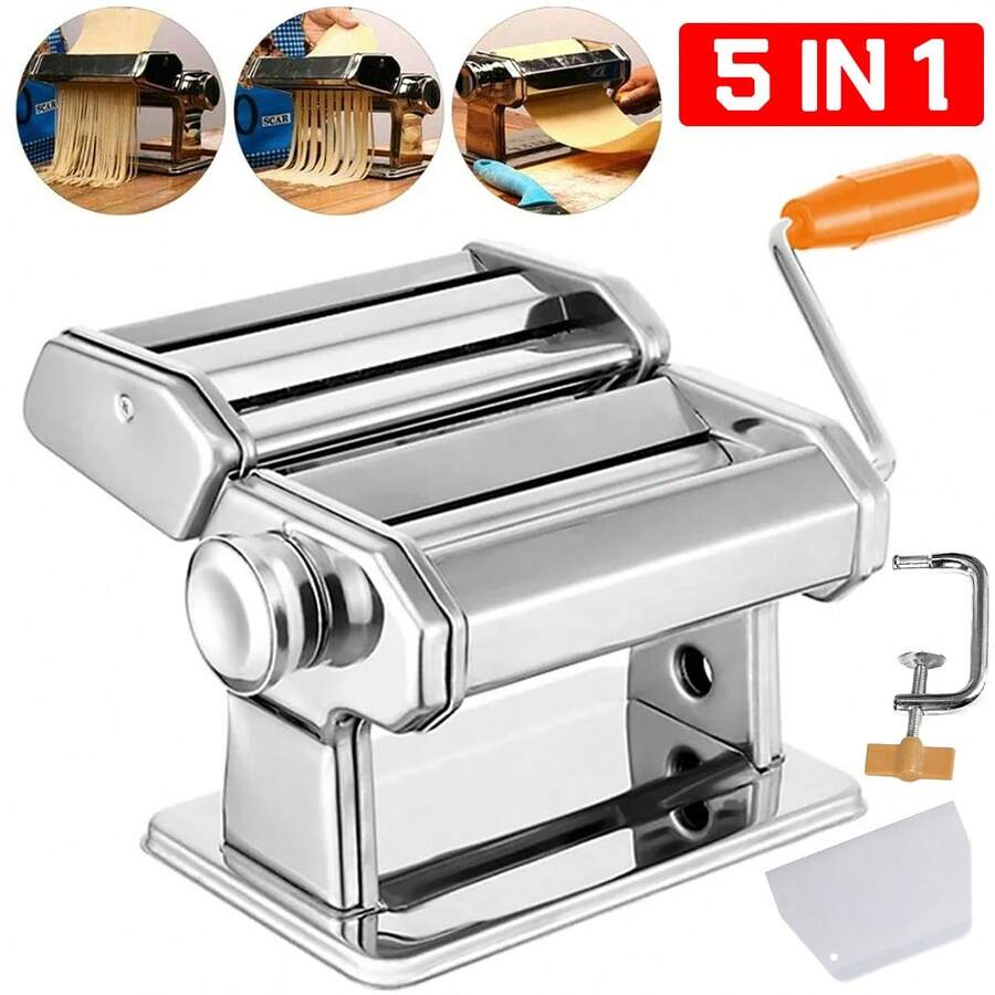 Manual Pasta Roller Machine, Width Noodle Maker For Pasta, Spaghetti, Fettuccine, Lasagna, Stainless Steel - Silver - View 1