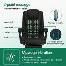 ELFORDSON Office Chair With 8-Point Massage And Seat Heating Computer Desk Chair With Footrest, High Back 150° Recliner Tilting Function Fabric - Black - View 2