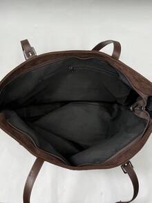 Women's Shoulder Tote Bag, Fashionable Elegant Autumn/Winter Matte Large Capacity Coffee Color Bag With Rivet Embellishment - Coffee - View 10