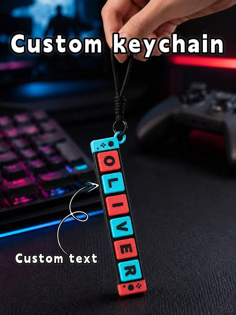 1pc Personalized PLA Game Controller Keychain - Red & Blue Block Letter Customized Name Bag Charm (With Wrist Strap), Suitable As Birthday, Graduation Or Travel Gift, Unique Design - Multicolor - View 1