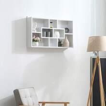 Estante de parede com 8 nichos, unidade de armazenamento, design moderno, 85 x 14,5 x 47,5 cm, branca - A - Ver 4