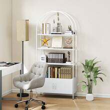 Opbergrek, 4-laags gebogen boekenkast met dubbele kastdeur, 80 x 30 x 187 cm, wit - A - Bekijken 9