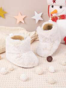 Fuzzy Boots For Baby Girls, Warm Comfortable Flat Hook And Loop Snow Boots - Apricot - View 4