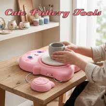 Mini Pottery Wheel Machine Kit For Beginners Kids With Light, Electric Ceramic Wheel With Pedal And Painting Kit, Adjustable Speed, Rotating DIY Tools - Pink - View 4
