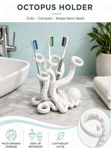 Mini Cute Octopus Creative Fun Toothbrush Holder, Toothbrush Cup, Desktop Storage Rack, Can Hold Toothbrush, Toothpaste, Flower Pot, Vase, Vanity Decor, Bathroom Supplies. Warm Home Bathroom Decor Autumn Decor Back To School Season - Multicolor - View 9