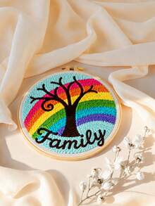 Rainbow Tree Customized Text Embroidery Hoop Art, Handmade Yarn Stitching Craft, Personalized Home Wall Decor, Colorful Room Decoration, Meaningful Gift For Loved Ones, Create Your Own Exclusive Artwork - Multicolor - View 4