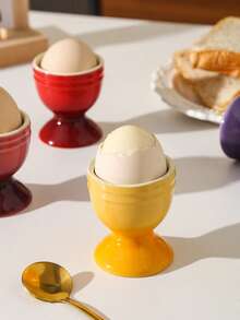 1pc Ribbed Pedestal Ceramic Egg Cup,Glossy Colorful Boiled Egg Holder For Breakfast Table Setting,Kitchen Countertop And Dining Table,Small Egg Stand For Soft Boiled Eggs,Brunch Serveware,Cafe Tableware, Everyday Home Use And Housewarming Gift - Multicolor - View 6