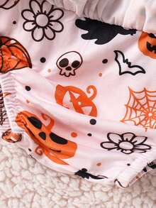 2pcs Baby Girl Cute Letter Pumpkin Pattern Long Sleeve Bodysuit & Pants, Headband, Leg Warmers Set, Thin Spring/Autumn Holiday - Orange - View 9