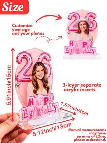 Custom Personalized 3D Acrylic Birthday Display Stand, Personalized Photo And Age Number Standee, Christmas, Single Party, Home Decor, Party Decoration, Happy Birthday Custom Desktop Decor, Birthday Party Gift Personalized Photo Acrylic Standee - Multicolor - View 3