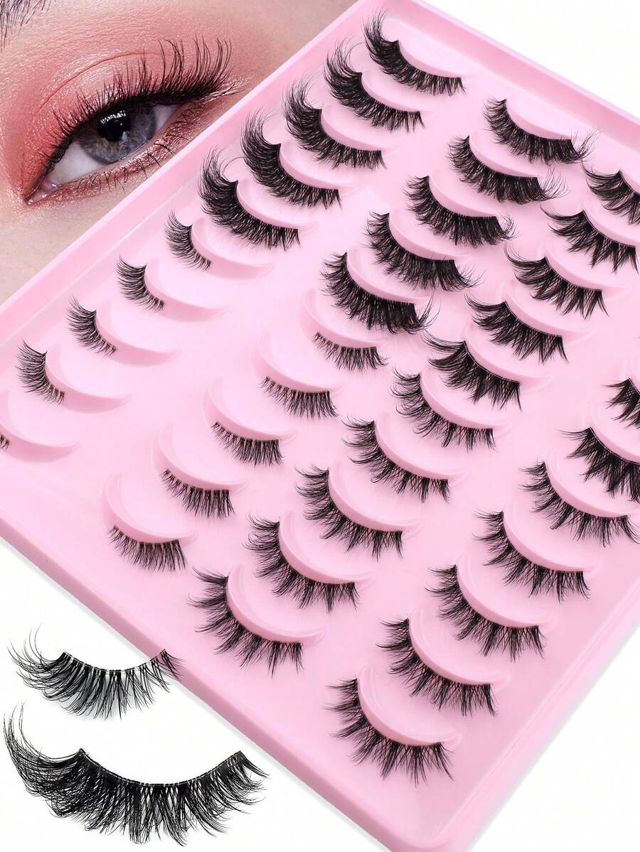 20 Pairs Value Pack Full Strip False Eyelashes, Different Styles, Lightweight Transparent Thin Stem 3D Realistic Eyelashes, Fox Eye Cat Eye Makeup Effect Reusable False Eyelashes, Suitable For Party, Daily Wear, Cat Eye Style False Eyelashes, Fox Style False Eyelashes, Dramatic Eyelashes, Eyelashes, False Eyelashes - Black - View 1