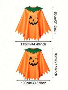 Halloween Pumpkin Cape With Green Leaf Collar And Jagged Hem, Holiday Party Cosplay Costume Shawl - Multicolor - View 6