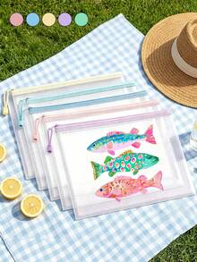 Waterproof Beach Makeup Bag With Cute Fish Pattern, Colorful Mesh Makeup Bag, Large Capacity Portable Makeup Storage Bag, Breathable Beach Toiletry Bag, Summer Tropical Style Travel Storage Bag, Multi-Functional Toiletry Bag Suitable For Swimming, Vacation, College Dorm, Bathroom, Cosmetics, Skincare, Accessories, Stationery, Beach Supplies, Cute Academic Style, Unique Teacher's Day Gift, Birthday Gift, Holiday Gift, Party Gift, Vacation Gift, Wedding Gift, Back To School Gift - Multicolor - View 9
