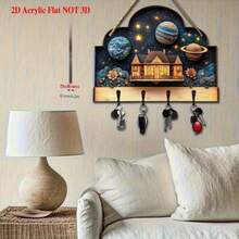 2D Flat Starlight Capsule Design Keychain - Wooden Decoration, With 4 Metal Hooks - Multi-Functional Home Decor, Wall Hanging - Multicolor - View 3