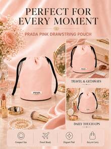 Prada Pink Drawstring Storage Bag, 15.5cm Wide X 20.5cm High, 1pc, Soft And Lightweight Fabric, Drawstring Closure, Suitable For Storing Makeup And Miscellaneous Items For Outings, Gift For Friends And Family - Pink - View 10
