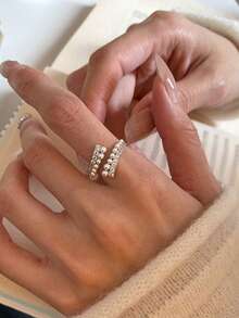 1pc Casual Elegant Curved Cubic Zirconia Ring Suitable For Women's Daily Commute Wear - Silver - View 3