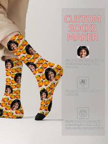 1 Pair Customizable Men's Mid-Calf Socks With Personalized Face Pattern, Any Face Can Be Printed On Socks, Personalized Photo Socks, Fun Custom Image Mid-Calf Socks, Suitable For Valentine's Day, Birthday, Gift Giving, Thanksgiving And Other Occasions, Personalized Customization - Multicolor - View 8