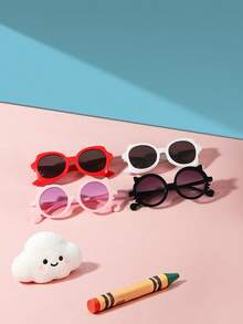 1set 4pcs Kids 3‑8Y Oval & Round PC Stylish Glasses, Cartoon Cat Shape Frame, Cute Eyewear For Summer Party Daily Wear With Glasses Box - Multicolor - View 7