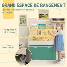 Estante infantil multifuncional com 3 prateleiras e uma gaveta, 62,5 cm (comprimento) x 30 cm (largura) x 70 cm (altura), verde - A - Ver 6
