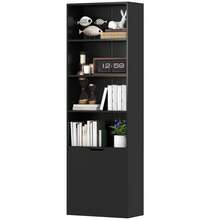 Boekenkast met 4 open vakken en 2 deuren voor woonkamer en kantoor, 59x29x180 cm, zwart - A - Bekijken 2