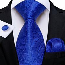 5Pcs Men Blue Paisley Jacquard Tie Pocket Square Cufflinks Brooch Ring Set, Random Cufflink Pattern, Accessories For Wedding - Blue - View 2