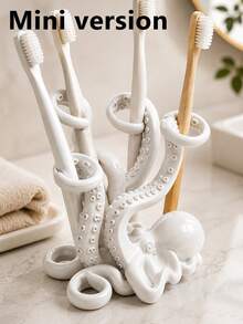 Mini Cute Octopus Creative Fun Toothbrush Holder, Toothbrush Cup, Desktop Storage Rack, Can Hold Toothbrush, Toothpaste, Flower Pot, Vase, Vanity Decor, Bathroom Supplies. Warm Home Bathroom Decor Autumn Decor Back To School Season - Multicolor - View 2