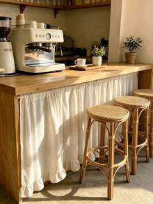 1pc French Country Semi-Sheer Ruffle Edge Cabinet Curtain Half Curtain, Suitable For Daily Home Kitchen Cabinet, Living Room, Bedroom, Holiday Party, Cafe, Restaurant Decor Atmosphere - Beige - View 3