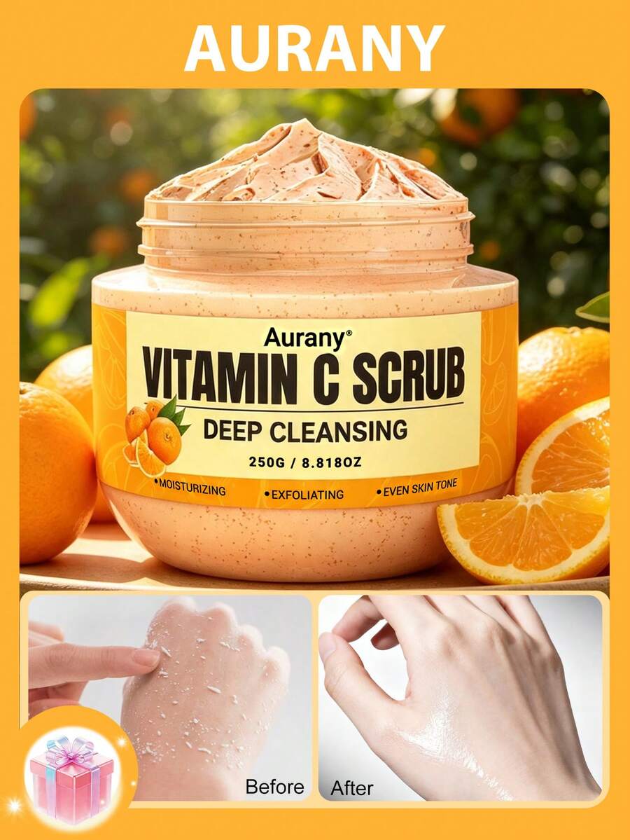 AURANY Vitamin C Foot Scrub, Exfoliating Foot & Hand Scrub, 250g Dead Skin Remover, Deep Cleansing Moisturizing Care For Dry Rough & Cracked Feet, Softens Skin, Brightening Daily Foot Care For All Skin Types, Halloween Self Care Gift - Shea Butter - View 1