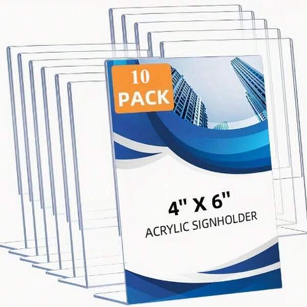 10pcs/20pcs Acrylic Sign Holder Set, Transparent Vertical Display Stand With Non-Slip Pads, Suitable For Menus, Flyers, Documents, For Office, Restaurant, Store And Party Decoration